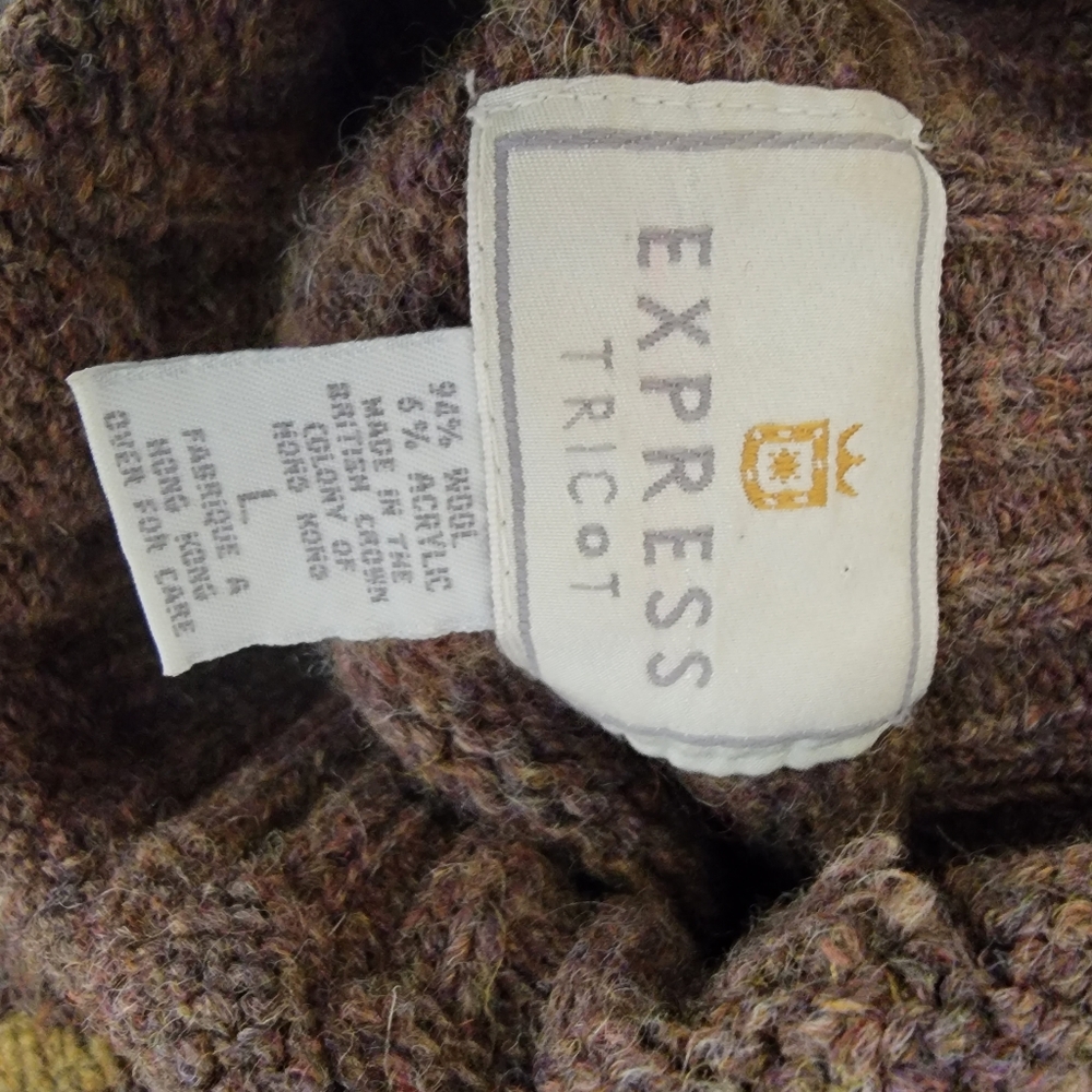 Express Tricot Sweater Sz L Ribbed Embroidered Roll Neck Vintage - Picture 5 of 6